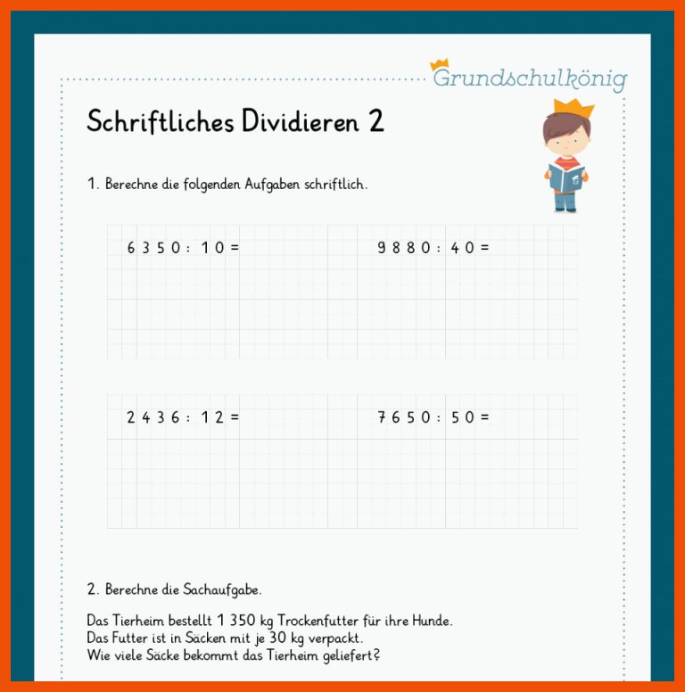 KÃ¶nigspaket: Schriftliches Dividieren mit zweistelligen Zahlen (Mathe, 4. Klasse) für schriftliche division klasse 4 arbeitsblätter