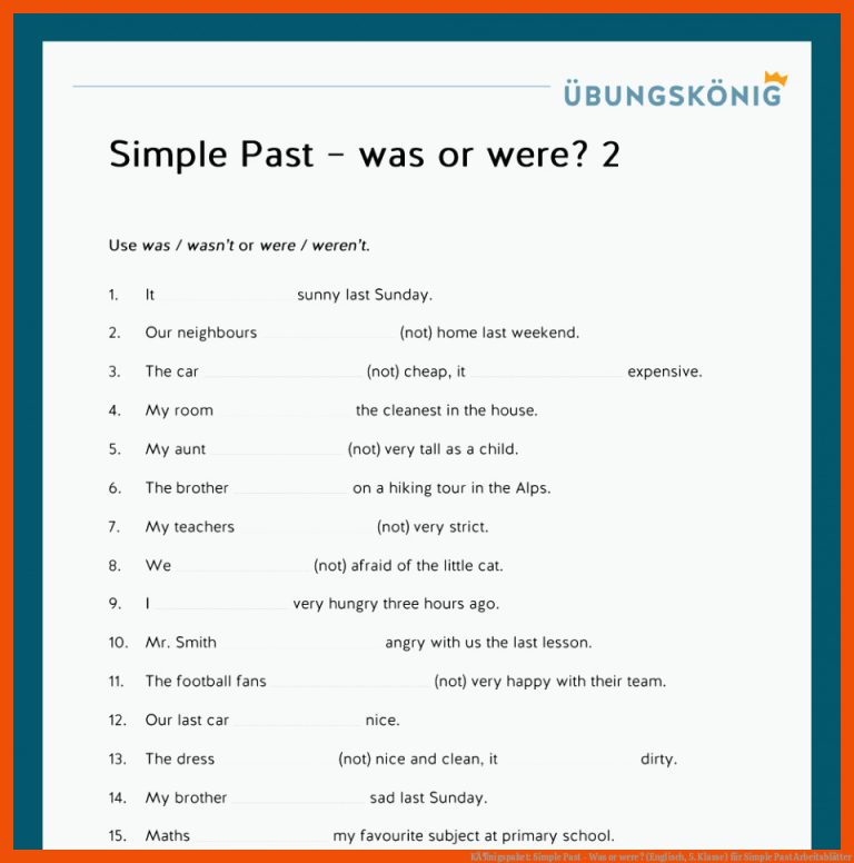 KÃ¶nigspaket: Simple Past - Was or were? (Englisch, 5. Klasse) für simple past arbeitsblätter