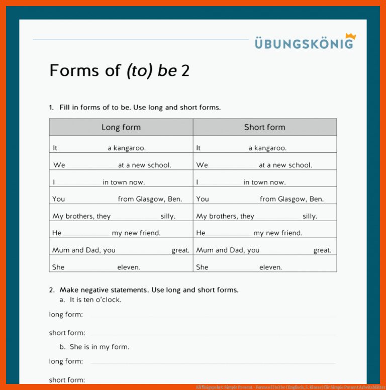 KÃ¶nigspaket: Simple Present - Forms of (to) be (Englisch, 5. Klasse) für simple present arbeitsblätter