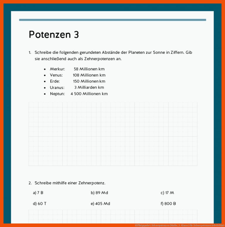 KÃ¶nigspaket: Zehnerpotenzen (Mathe, 5. Klasse) für zehnerpotenzen arbeitsblatt