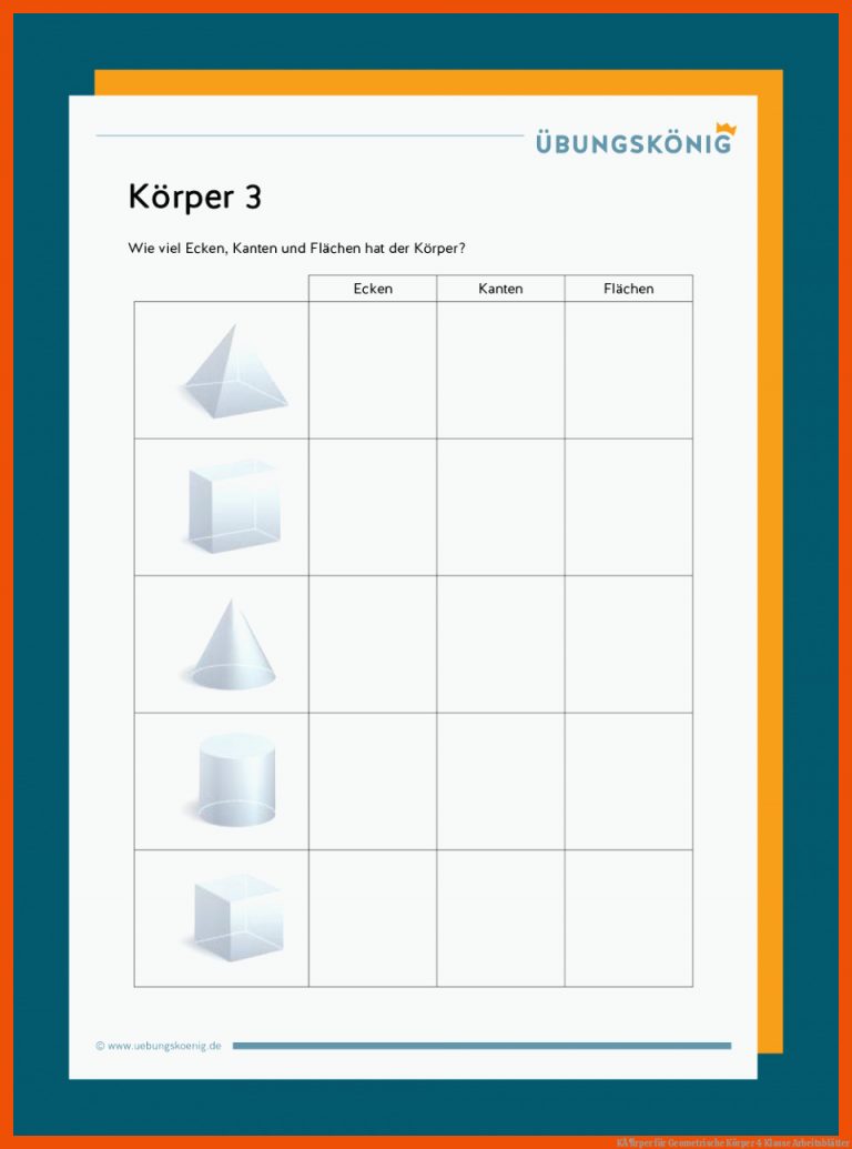 KÃ¶rper Fuer Geometrische Körper 4 Klasse Arbeitsblätter