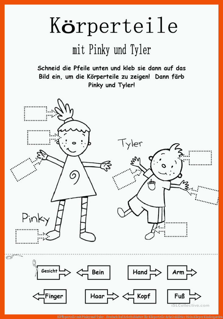 KÃ¶rperteile mit Pinky und Tyler - Deutsch Daf Arbeitsblatter für körperteile arbeitsblätter mein körper kindergarten