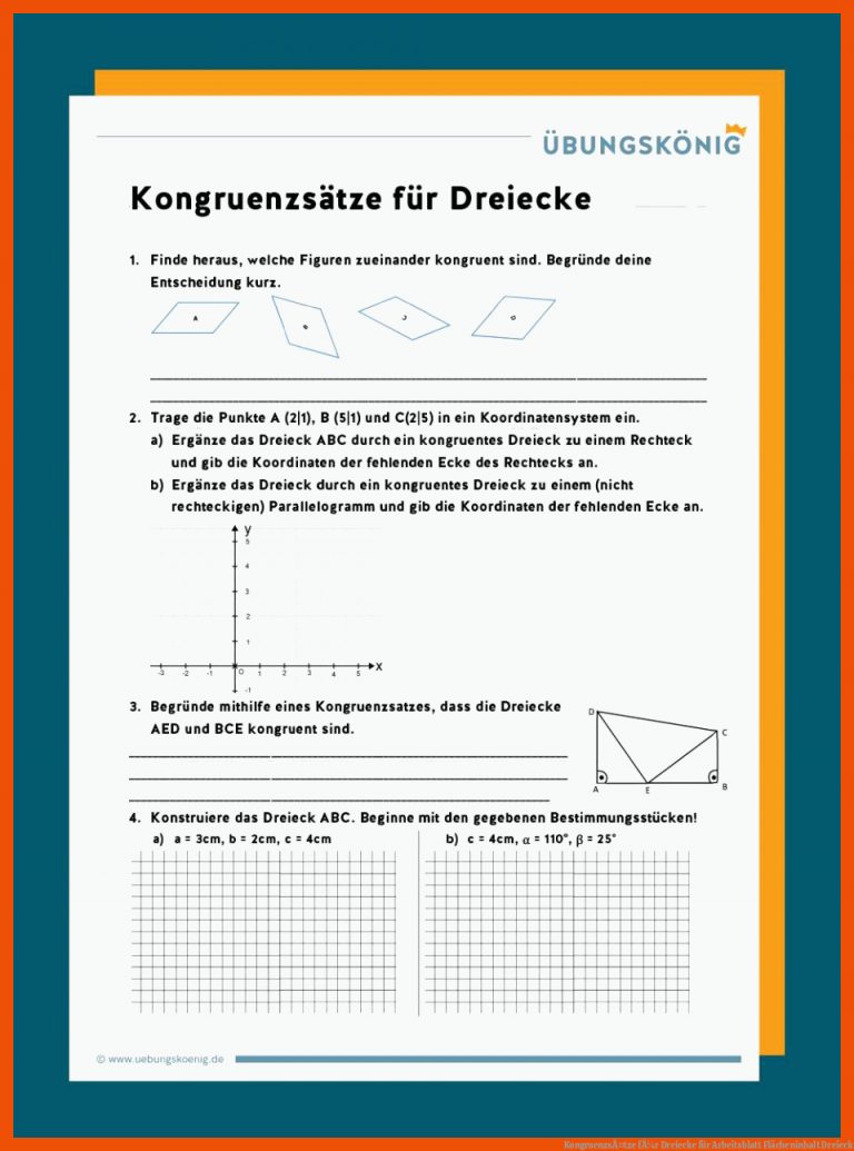 KongruenzsÃ¤tze fÃ¼r Dreiecke für arbeitsblatt flächeninhalt dreieck