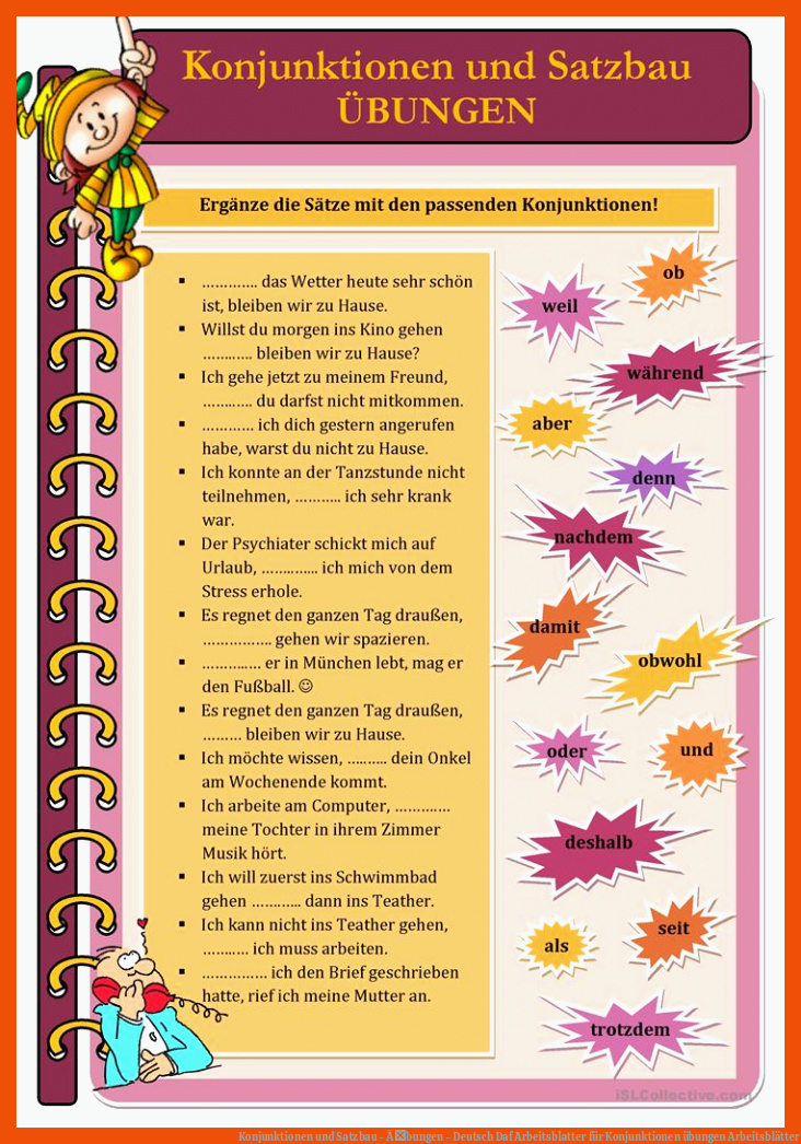 Konjunktionen und Satzbau - Ãbungen - Deutsch Daf Arbeitsblatter für konjunktionen übungen arbeitsblätter