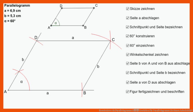 Konstruiere ein Parallelogramm â GeoGebra für parallelogramm zeichnen arbeitsblatt