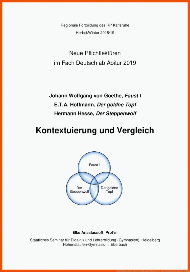 Kontextuierung und Vergleich Faust I, Der goldne Topf und Der ... für synoptischer vergleich arbeitsblatt