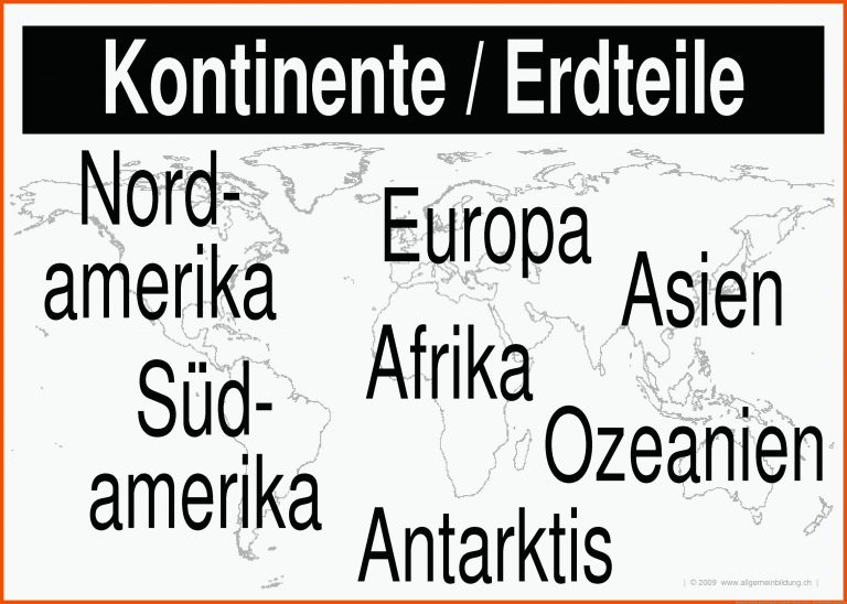 Kontinente Erdteile Gratis Geografie-lernplakat Wissens-poster ... Fuer Arbeitsblätter Kontinente