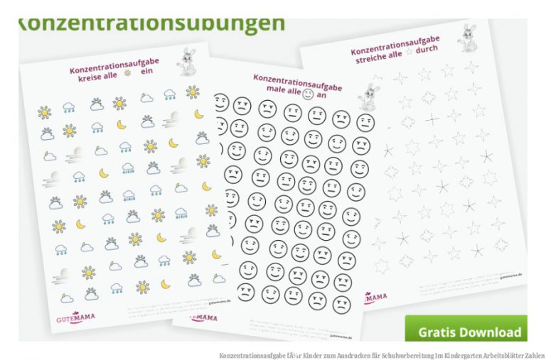 Konzentrationsaufgabe fÃ¼r Kinder zum Ausdrucken für Schulvorbereitung Im Kindergarten Arbeitsblätter Zahlen