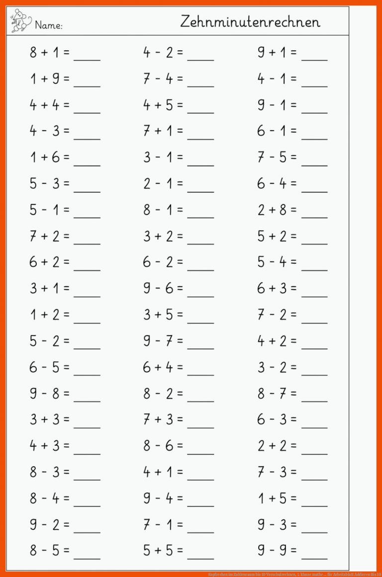 Kopfrechen im Zahlenraum bis 10 | Vorschulrechnen, 1. klasse mathe ... für arbeitsblatt addieren bis 10