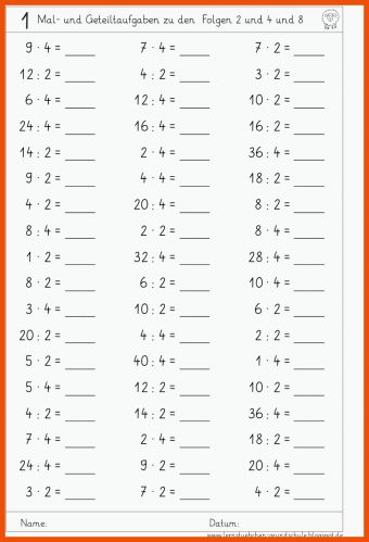 Einmaleins Division Arbeitsblätter