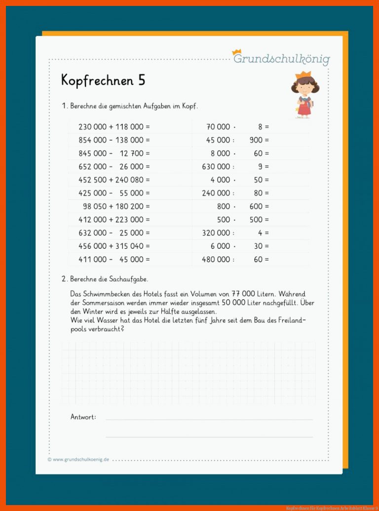 Kopfrechnen für kopfrechnen arbeitsblatt klasse 9