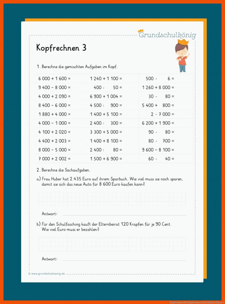 Kopfrechnen für kopfrechnen arbeitsblatt klasse 9