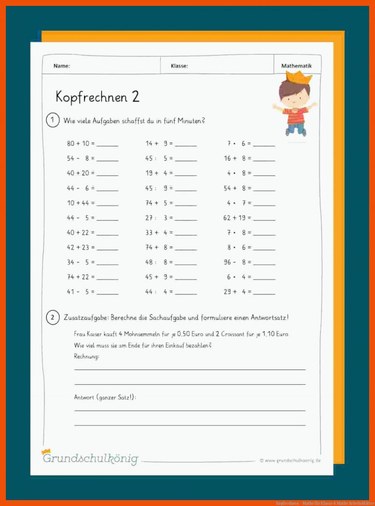 Kopfrechnen - Mathe für klasse 4 mathe arbeitsblätter