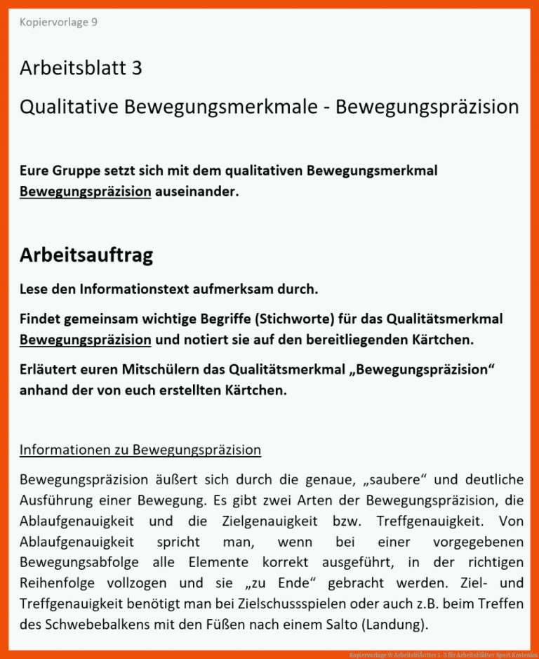 Kopiervorlage 9: ArbeitsblÃ¤tter 1-3 für arbeitsblätter sport kostenlos