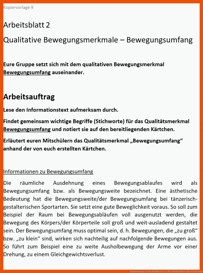 Kopiervorlage 9: ArbeitsblÃ¤tter 1-3 für arbeitsblätter sport kostenlos