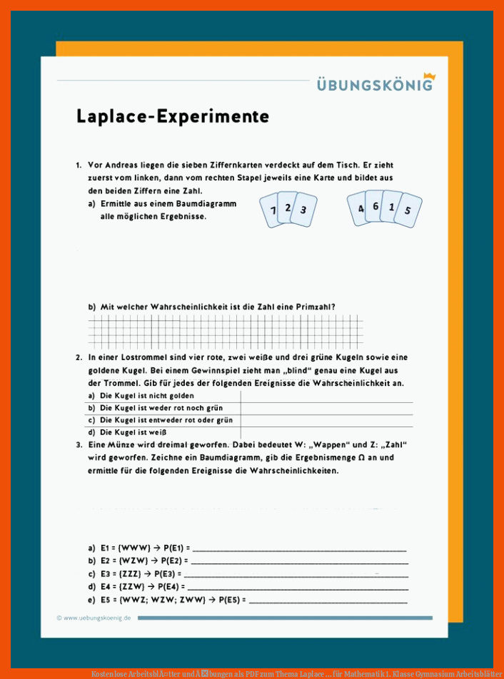 Kostenlose ArbeitsblÃ¤tter und Ãbungen als PDF zum Thema Laplace ... für mathematik 1. klasse gymnasium arbeitsblätter