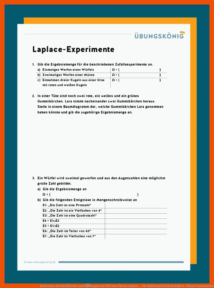 Kostenlose ArbeitsblÃ¤tter und Ãbungen als PDF zum Thema Laplace ... für mathematik arbeitsblätter 1 klasse gymnasium