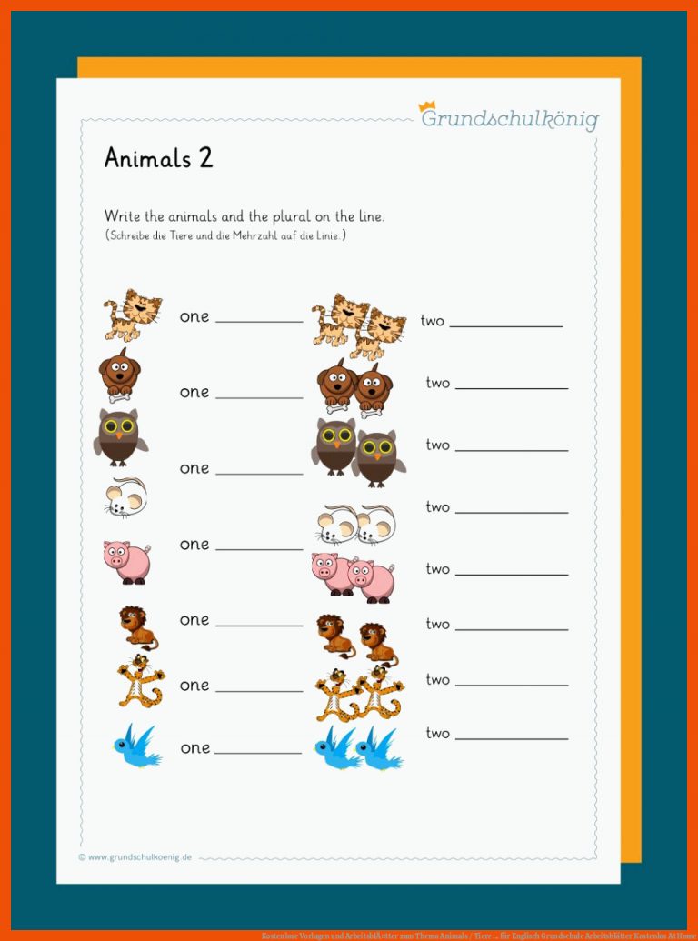 Kostenlose Vorlagen und ArbeitsblÃ¤tter zum Thema Animals / Tiere ... für englisch grundschule arbeitsblätter kostenlos at home