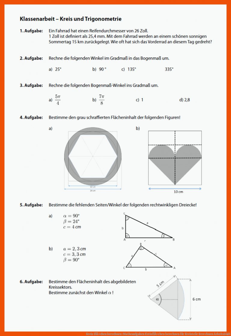 Kreis FlÃ¤chen berechnen: Matheaufgaben KreisflÃ¤chen berechnen für kreisteile berechnen arbeitsblatt