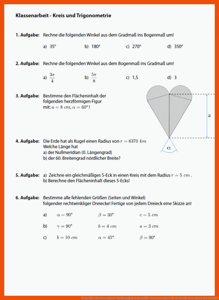 Kreis FlÃ¤chen berechnen: Matheaufgaben KreisflÃ¤chen berechnen für kreisteile berechnen arbeitsblatt