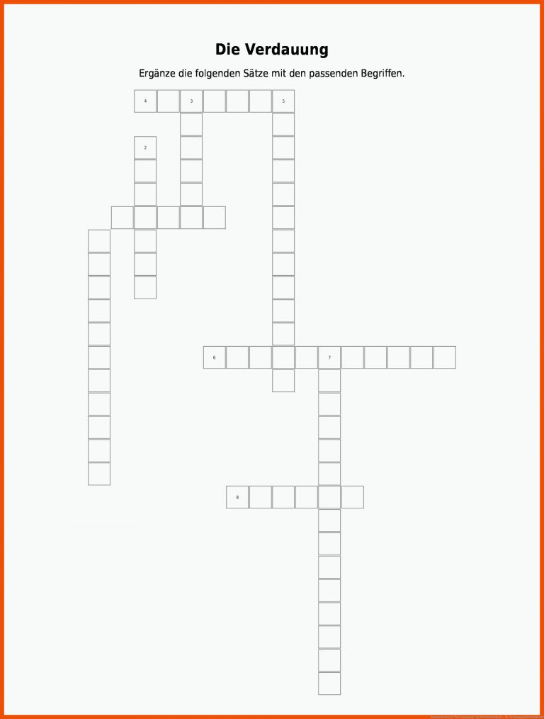 KreuzwortrÃ¤tsel "die Verdauung" Als Pdf (arbeitsblatt ... Fuer Verdauung Arbeitsblatt Pdf