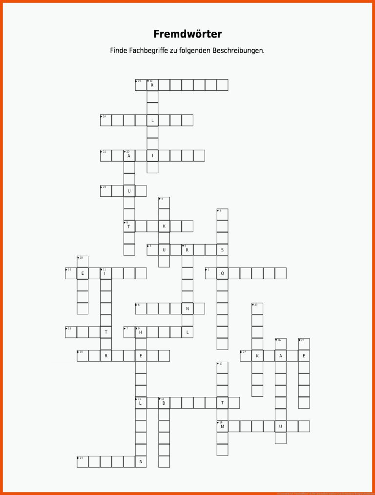 KreuzwortrÃ¤tsel "fremdwÃ¶rter" Als Pdf (arbeitsblatt) Schulraetsel.de Fuer Synonyme übungen Arbeitsblätter
