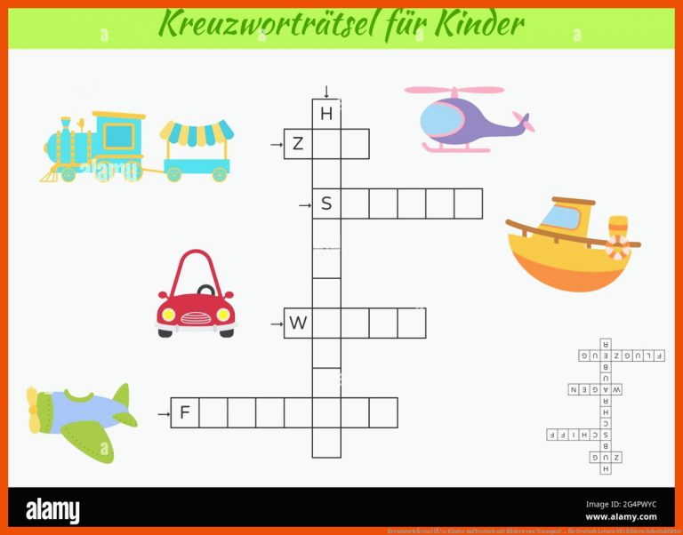 KreuzwortrÃ¤tsel fÃ¼r Kinder auf Deutsch mit Bildern von Transport ... für deutsch lernen mit bildern arbeitsblätter