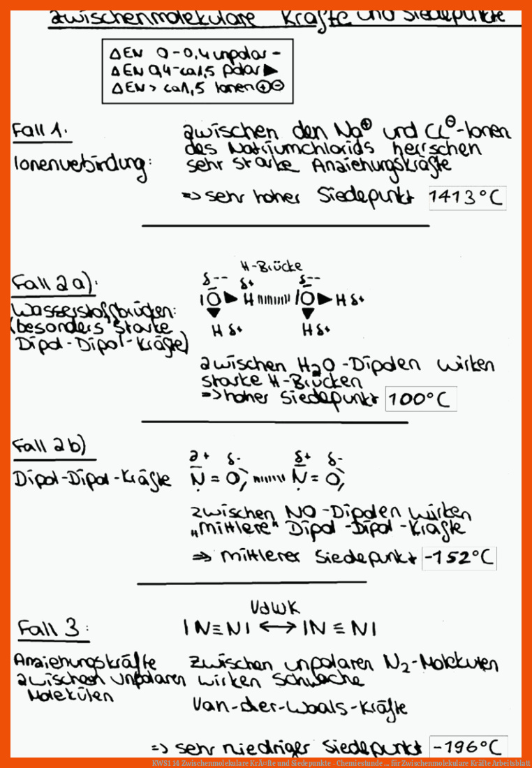 KWS1 14 Zwischenmolekulare KrÃ¤fte und Siedepunkte - Chemiestunde ... für zwischenmolekulare kräfte arbeitsblatt