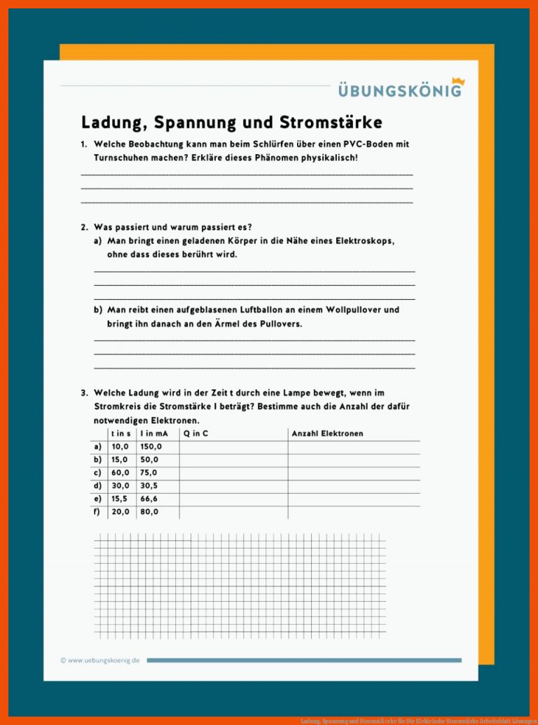 Ladung, Spannung und StromstÃ¤rke für die elektrische stromstärke arbeitsblatt lösungen