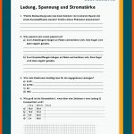 Ladung, Spannung Und StromstÃ¤rke Fuer Die Elektrische Stromstärke Arbeitsblatt Lösungen