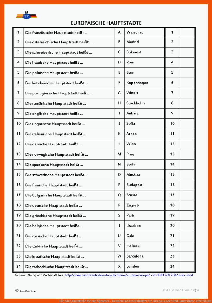 LÃ¤nder, HauptstÃ¤dte und Sprachen - Deutsch Daf Arbeitsblatter für europa länder und hauptstädte arbeitsblatt