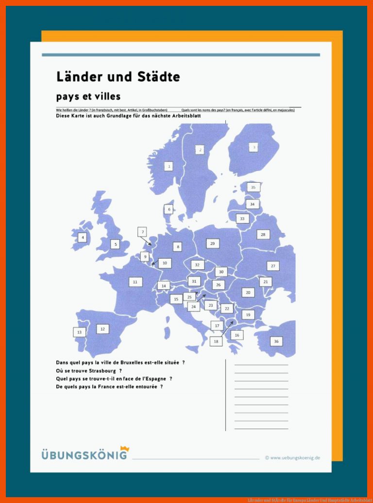 LÃ¤nder und StÃ¤dte für europa länder und hauptstädte arbeitsblatt