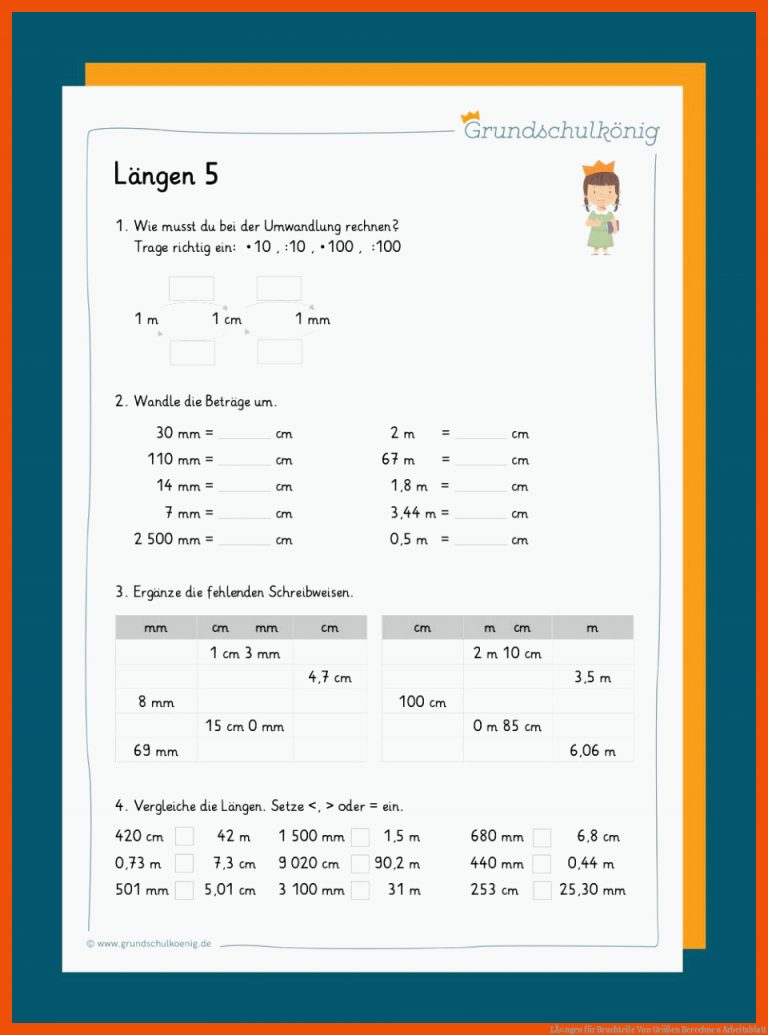 LÃ¤ngen Fuer Bruchteile Von Größen Berechnen Arbeitsblatt