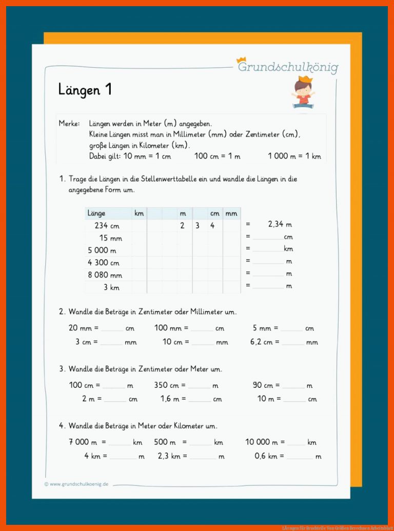 LÃ¤ngen Fuer Bruchteile Von Größen Berechnen Arbeitsblatt