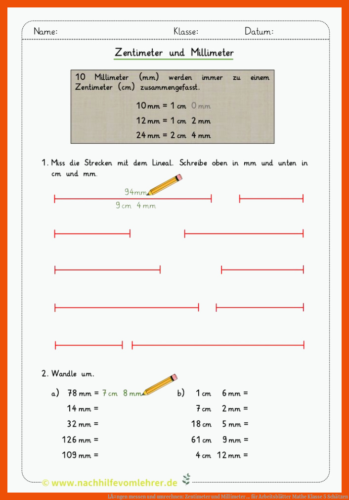 LÃ¤ngen messen und umrechnen: Zentimeter und Millimeter ... für arbeitsblätter mathe klasse 5 schätzen