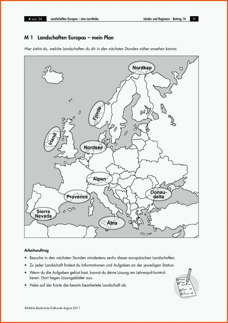 Landschaften Europas für erdkunde 6. klasse europa arbeitsblätter