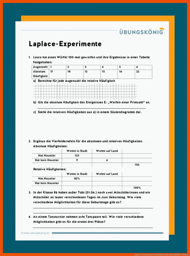 Laplace-Experimente für mathematik arbeitsblätter klasse 8