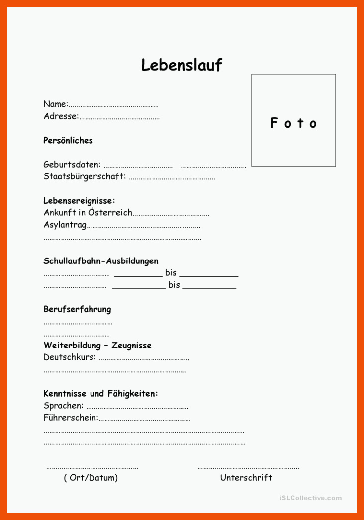 Lebenslauf - Deutsch Daf Arbeitsblatter für lebenslauf arbeitsblatt