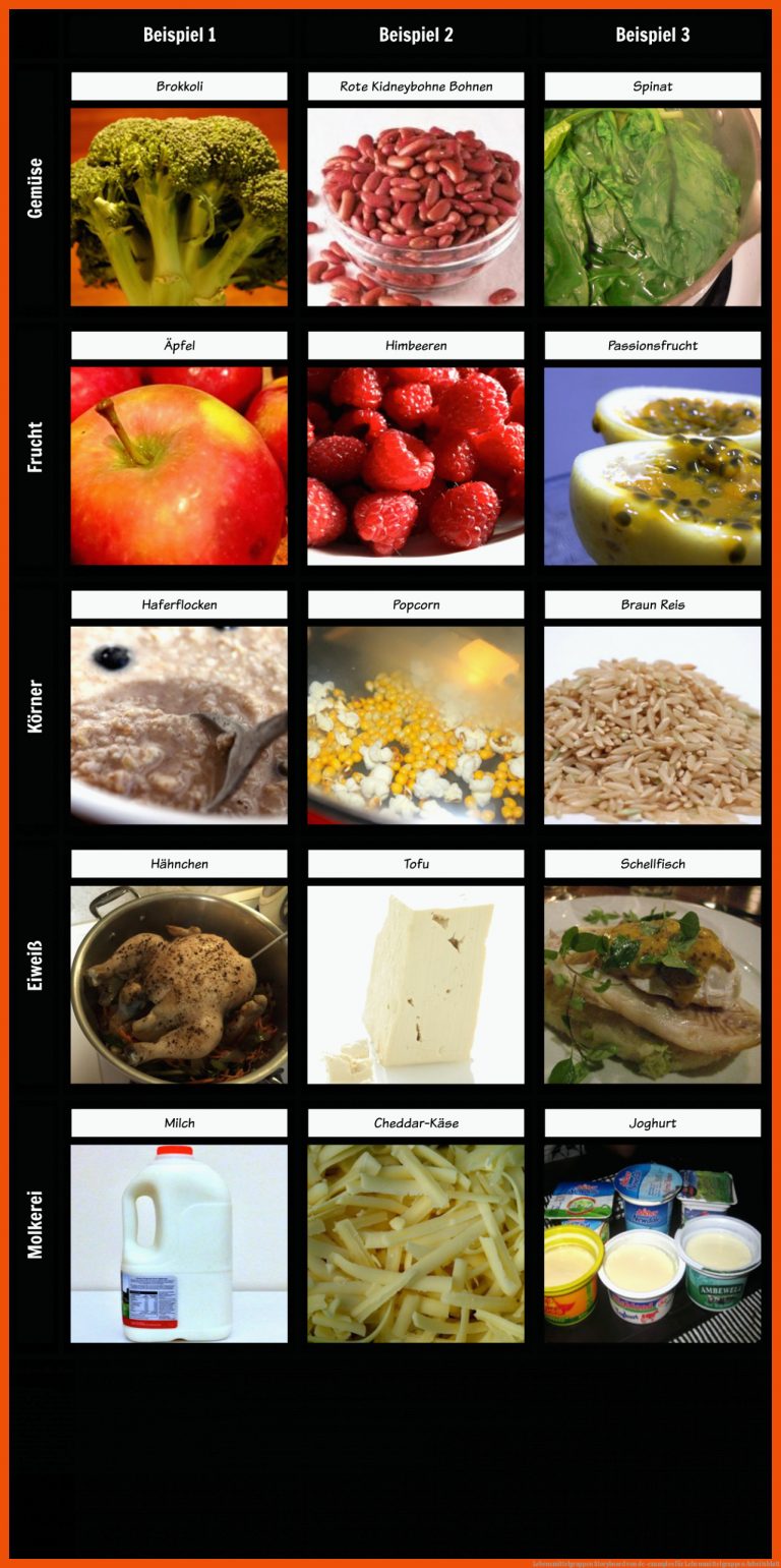 Lebensmittelgruppen Storyboard von de-examples für lebensmittelgruppen arbeitsblatt