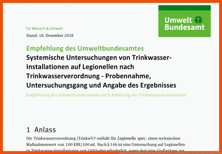 Legionellen im Trinkwasser: Eine oft unterschÃ¤tzte Gefahr ... für probenahmestellen nach dvgw arbeitsblatt w 551