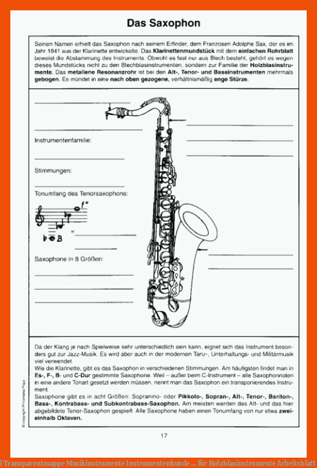 Lehrmittel Transparentmappe Musikinstrumente Instrumentenkunde ... für holzblasinstrumente arbeitsblatt