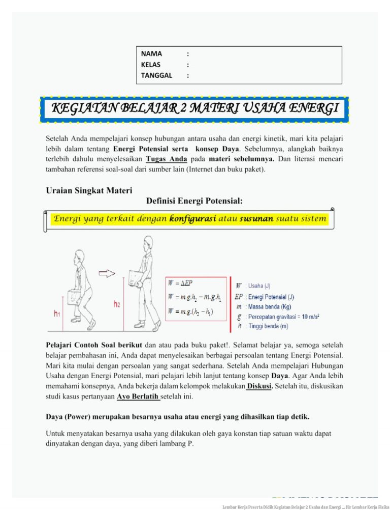 Lembar Kerja Peserta Didik Kegiatan Belajar 2 Usaha dan Energi ... für lembar kerja fisika