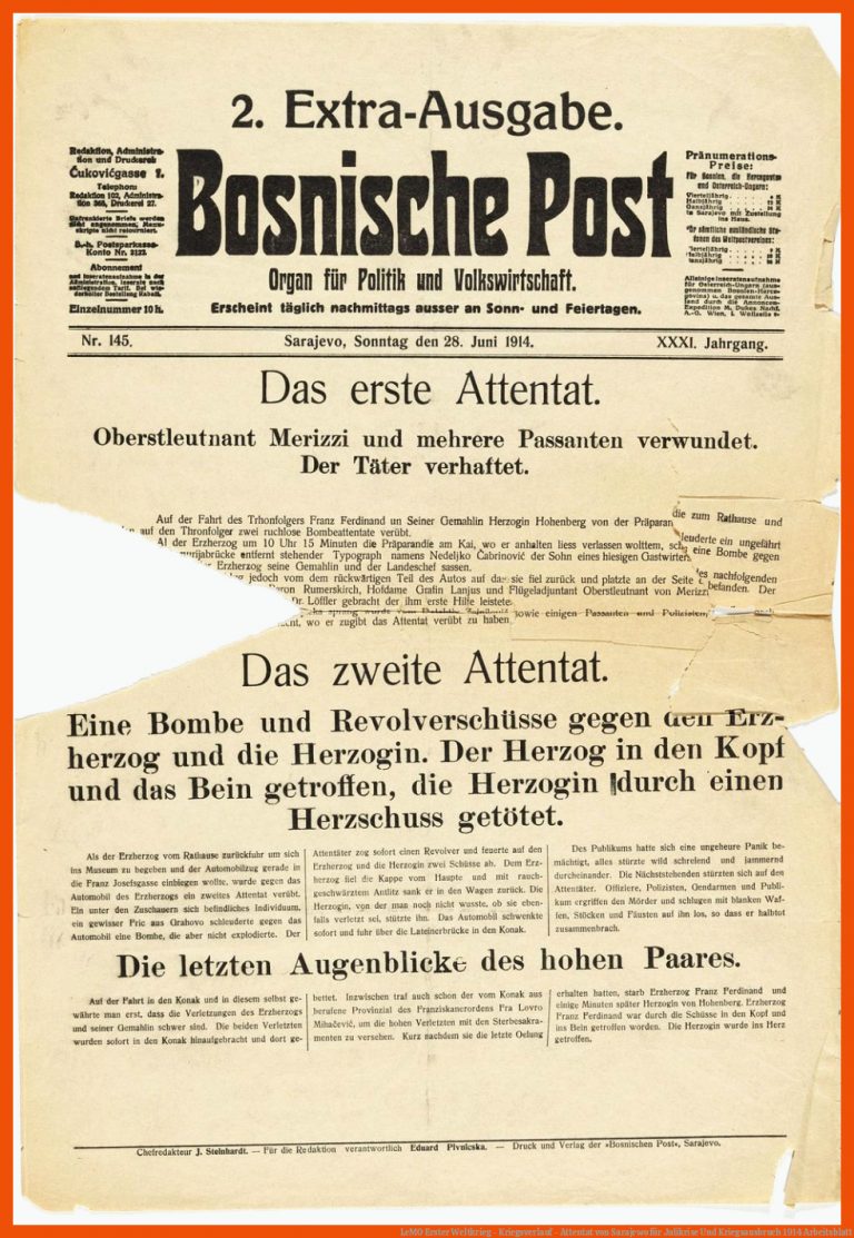 Lemo Erster Weltkrieg - Kriegsverlauf - attentat Von Sarajewo Fuer Julikrise Und Kriegsausbruch 1914 Arbeitsblatt