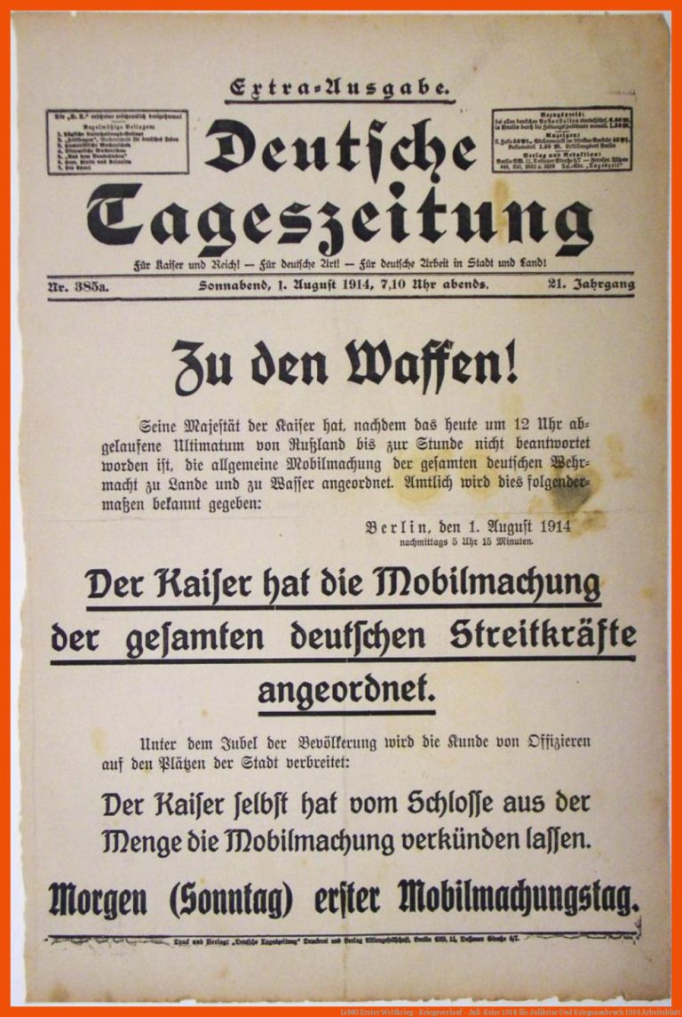 LeMO Erster Weltkrieg - Kriegsverlauf - Juli-Krise 1914 für julikrise und kriegsausbruch 1914 arbeitsblatt