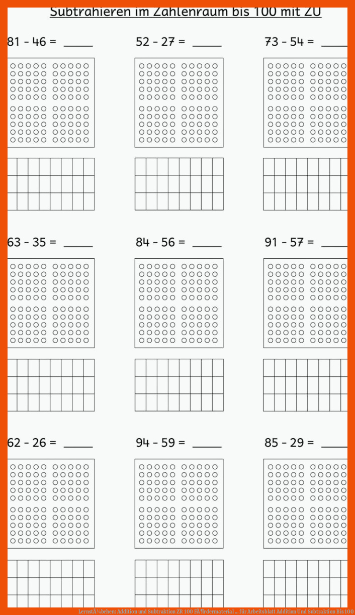LernstÃ¼bchen: Addition und Subtraktion ZR 100 FÃ¶rdermaterial ... für arbeitsblatt addition und subtraktion bis 100