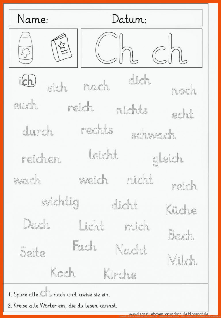 LernstÃ¼bchen: ArbeitsblÃ¤tter zum Ch - ch | Buchstaben lernen ... für grundschrift verbinden arbeitsblätter