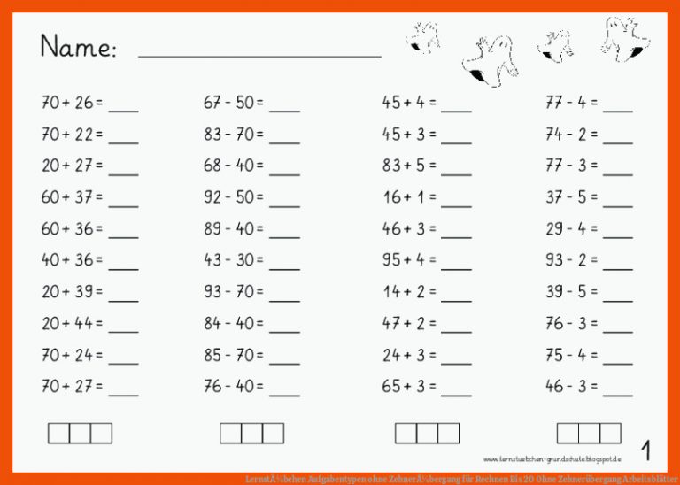 LernstÃ¼bchen | Aufgabentypen ohne ZehnerÃ¼bergang für rechnen bis 20 ohne zehnerübergang arbeitsblätter