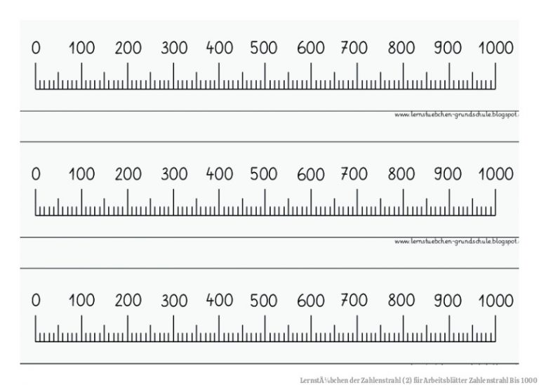 LernstÃ¼bchen | der Zahlenstrahl (2) für Arbeitsblätter Zahlenstrahl Bis 1000