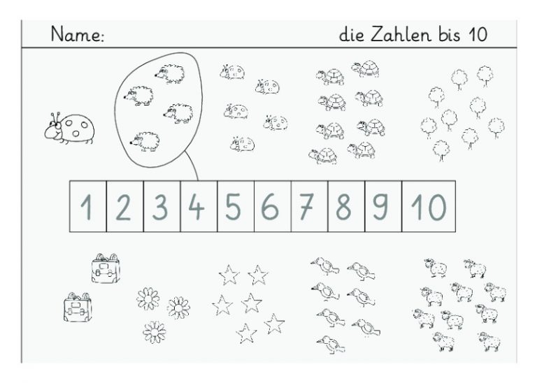 LernstÃ¼bchen Die Zahlen Bis 10 Fuer Arbeitsblatt Zahlen 1 10