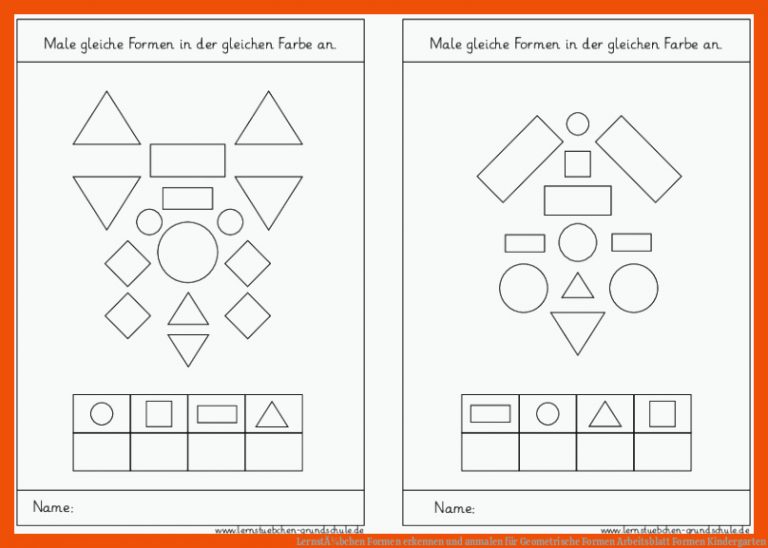 LernstÃ¼bchen formen Erkennen Und Anmalen Fuer Geometrische formen Arbeitsblatt formen Kindergarten